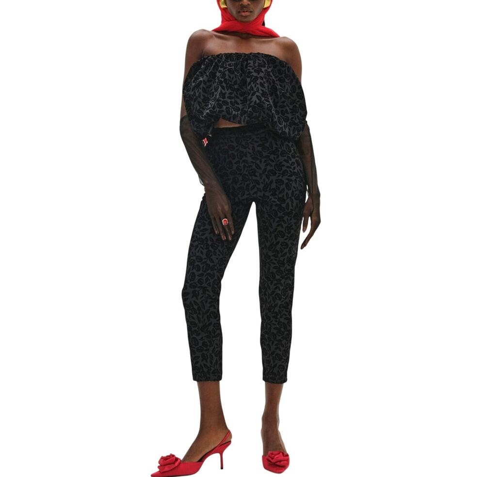 For Love & Lemons Flocked Black Midnight Velvet Capri Pants Size M